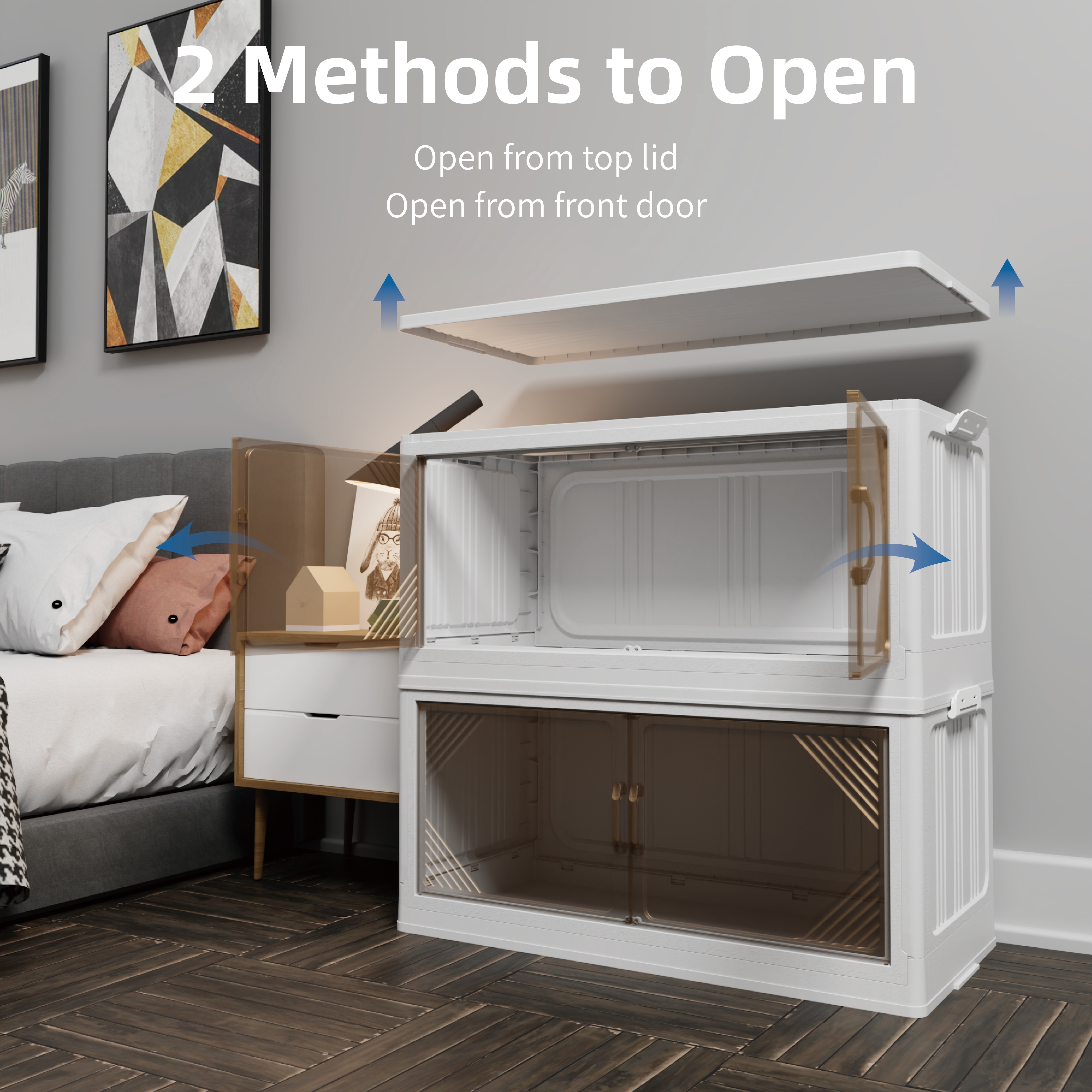 301QT 2-Pack 35.4’’ Wide Transparent Plastic Storage Cabinets For Closet Organizers And Storage, Folding Storage Box, Stackable Storage Bins With Open Front Door_voghion.com
